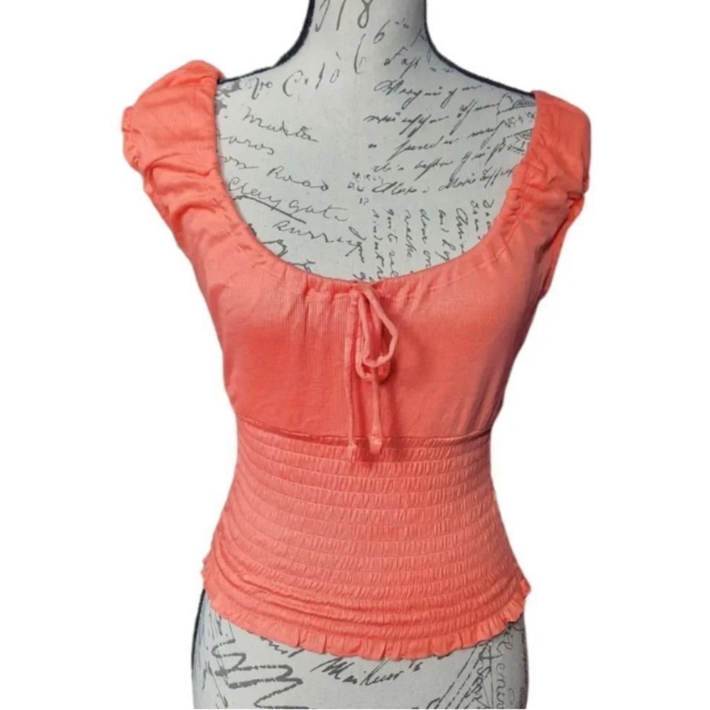 Nwt BAR III Ladies Poppy Punch Smocked Crop Top - Size Small